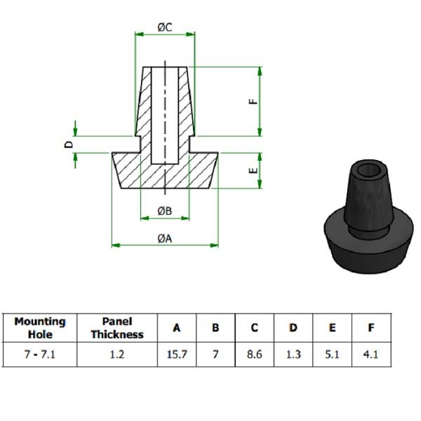 Thumb do produto Batente / Pé Borracha  7x1.2 (15.7x7x8.6x1.3x5.1mm) (Tipo 3) MGO